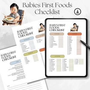 Baby's First Foods Checklist Printable | Common Allergies, Baby Boy, baby food log, baby led weaning, food tracker, starting solids, PDF