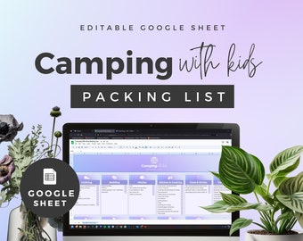 Modello di lista per l'attrezzatura da campeggio in famiglia, foglio di calcolo Google modificabile (download digitale)