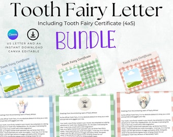 Carta y certificado imprimibles para el Hada de los Dientes, plantilla editable de Canva (PDF)