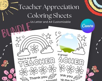 Teacher Appreciation Coloring Pages, Printable Thank You Card (Canva)