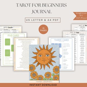 Tarot Journal imprimable, feuilles de travail pour débutants, feuilles de cartes, baguettes, pentacle, tasses, A4, format lettre américaine, téléchargement instantané pdf.