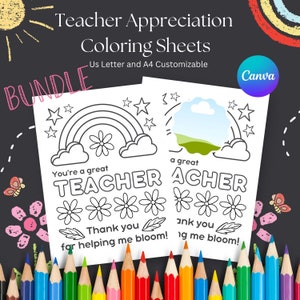 Teacher Appreciation Printable Coloring Pages, Gift Coloring Pages, Appreciation Week Printable, End of School Year, Thank You Card, Canva