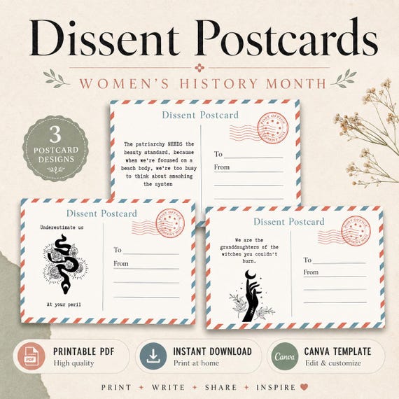 Feminist Dissent Postcards, Women's History Month (Digital Download)