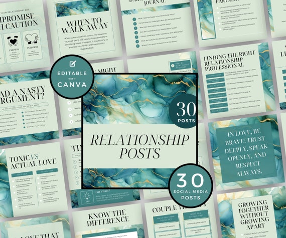 Relationship Instagram Post Templates, Therapist Social Media (Canva)