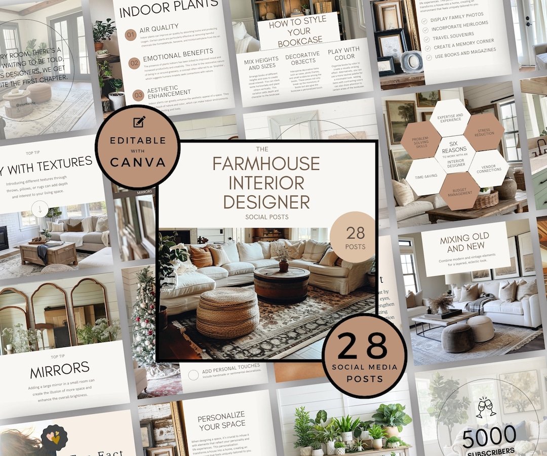 Interior Designer Social Media Posts, Canva, Home Decor Marketing