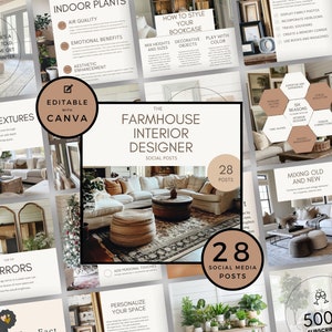 Interior Designer Social Media Posts, Canva, Home Decor Marketing, Instagram Post Templates, IG, Farmhouse, Real Estate Marketing