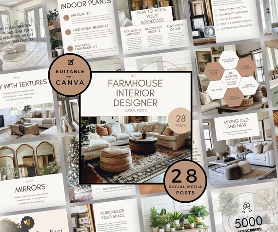 Farmhouse Interior Design Social Media Templates (Canva)