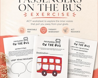ACT-werkblad Passagiers in de bus, zelfontdekkingstherapie (pdf en canva)