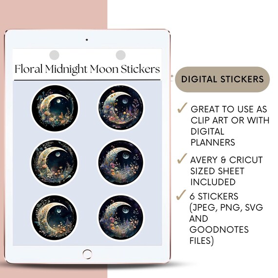 Floral Midnight Moon Stickers | Cricut & Avery Ready (Digital Download)