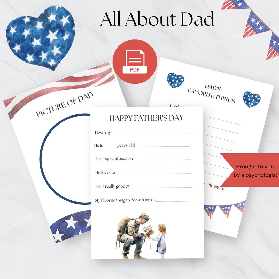 All About Dad Printable Fill in Template, Fathers Day Gift From ...