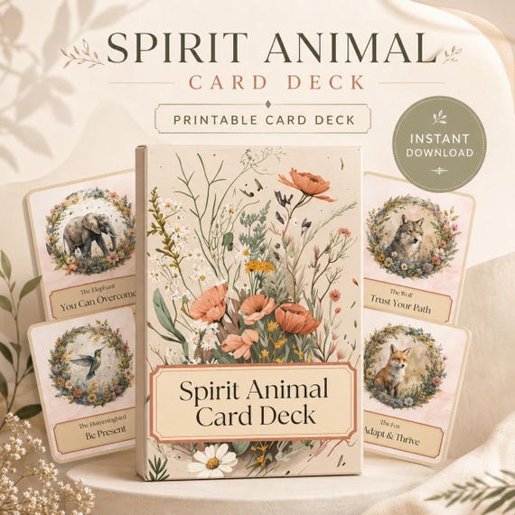 Watercolor Spirit Animal Oracle Cards, Affirmation Guidance (PDF Print)