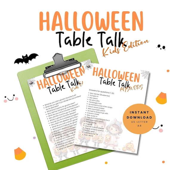 Halloween Table Topics, Jokes and Quiz for Kids (Printable)