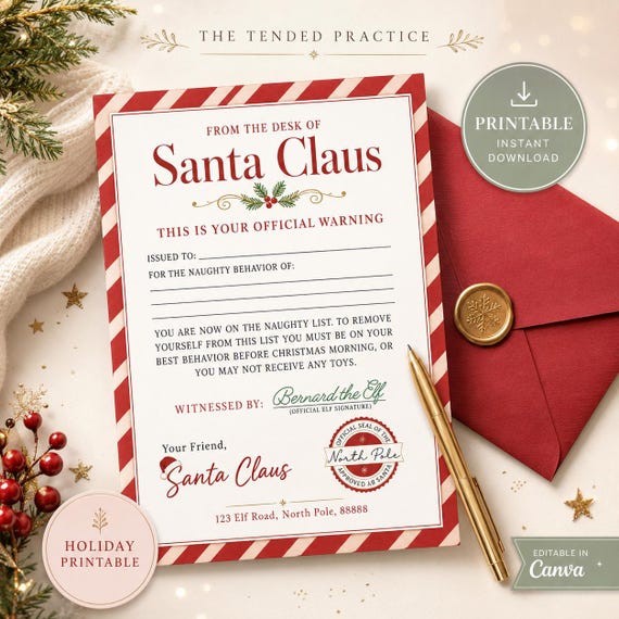 Santa Warning Letter, Letter From Santa, Kids Christmas Wish List, Naughty or Nice, Printable, Employee Warning Letter, Christmas Wish List