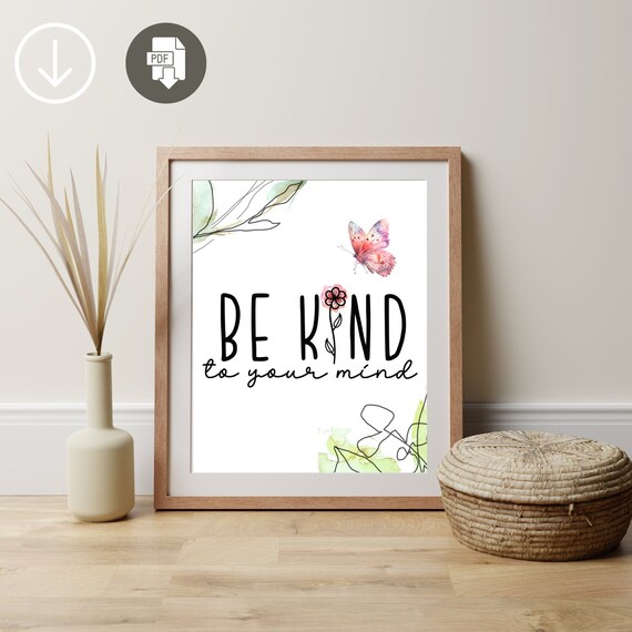 Be Kind To Your Mind Print, Mental Health Watercolor Art (Digital Download)