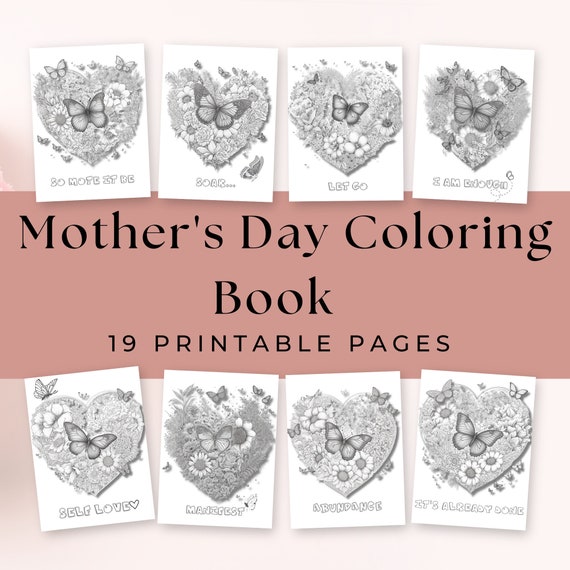 Mother's Day Coloring Book, 18 Heart & Butterfly Designs (PDF)