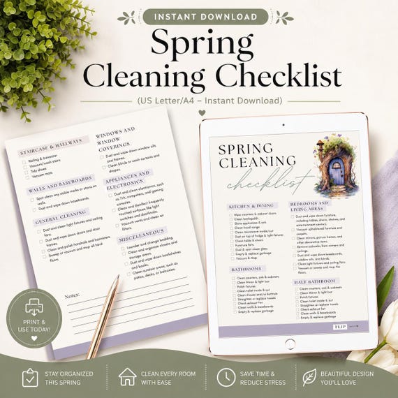 Spring Cleaning Checklist, Household Planner (PDF Printable)