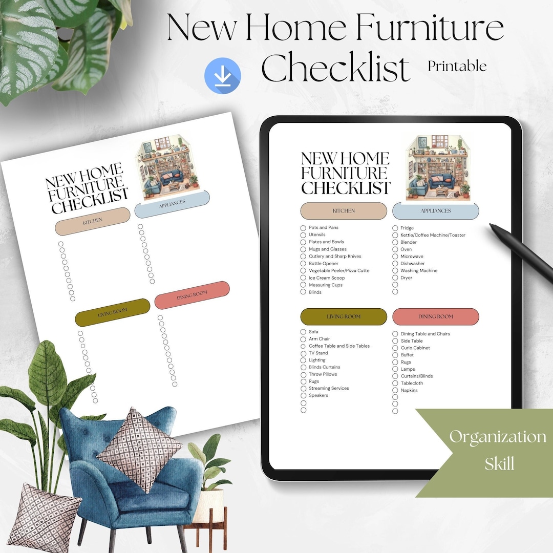 Furniture Checklist for New Home, Wedding Registry Furniture List, First Home Appliance List
