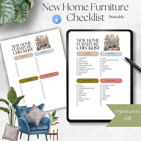 New Home Furniture Checklist, Wedding Registry List (PDF)