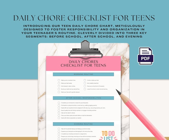 Teen Daily Chore Chart | Printable Responsibility Checklist (PDF)