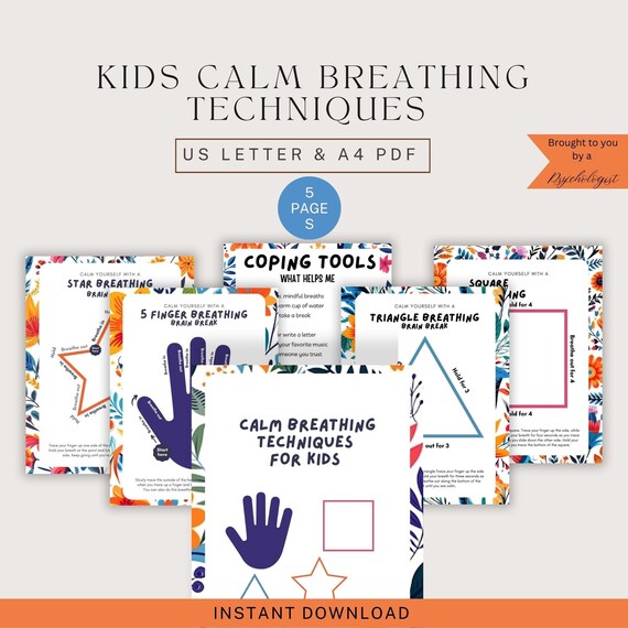 Kids Calm Breathing Worksheets, Meditation Techniques (PDF)