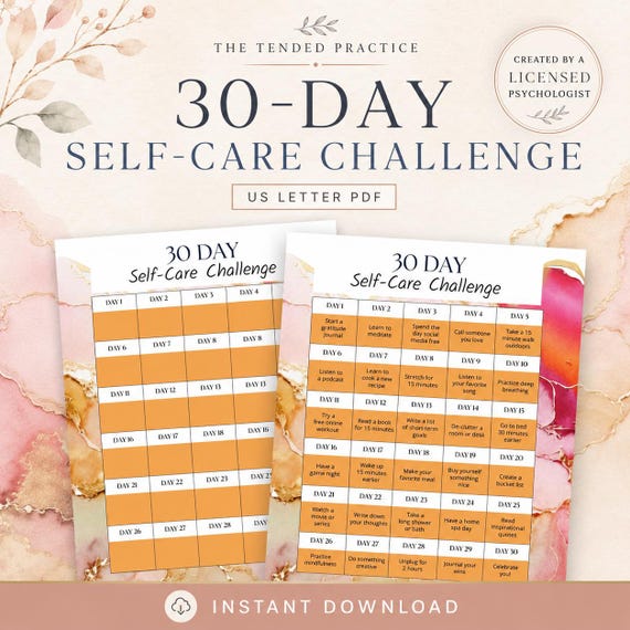 Self-Care Challenge Printable, 30 Day Tracker (PDF)
