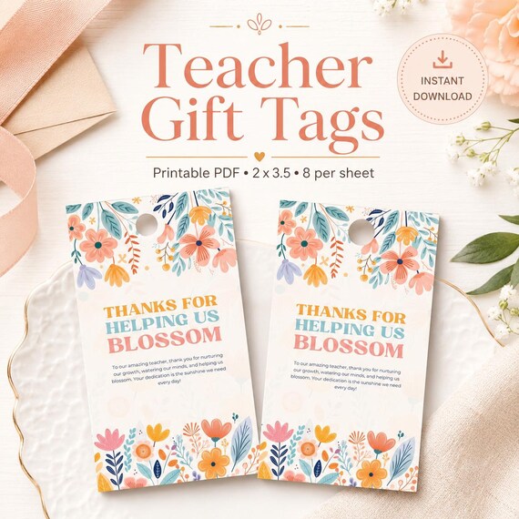 Floral Teacher Appreciation Gift Tags | Printable PDF