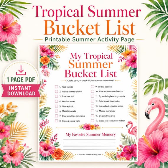 Summer Bucket List Poster, Fun Printable Activities for Kids, Family Checklist, Summer Adventure Template