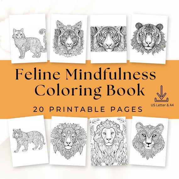 Feline Coloring Pages, Lions, Tigers, Cats Printable (23 Pages) (Instant Download)