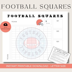Printable Football Squares Game Template, Fundraiser Game, Football 100 Squares, Football Boxes, Office Betting Game, Super Squares, Board