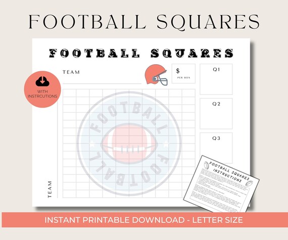 Printable Football Squares Game Template, Fundraiser (Digital Download)
