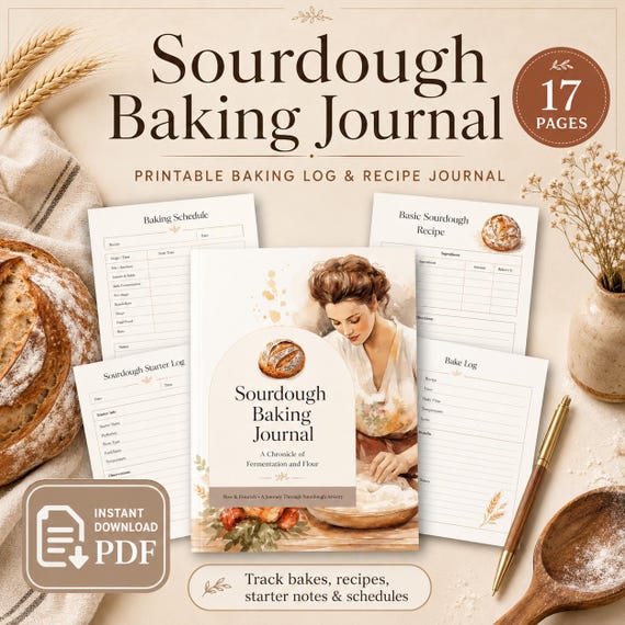 Sourdough Baking Journal, Recipe Keeper, Bread Clipart (Digital Download)