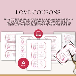 Carnet de coupons d&#39;amour pour couples, carnet de coupons imprimable, cadeau pour la Saint-Valentin, idée cadeau de dernière minute, cadeau d&#39;anniversaire, cadeau pour lui, cadeau DIY