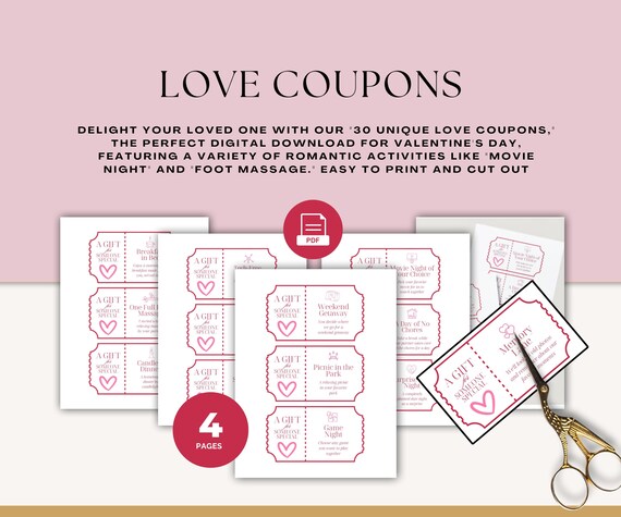 Love Coupon Book for Couples, Romantic Gift (Digital Download)