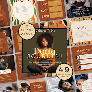 Doula Social Media Templates, African American Women, Black Mothers, Birth Worker, Doula Instagram Marketing, Postpartum, Canva, Pregnancy