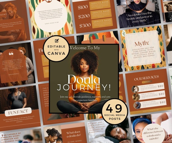 Doula Social Media Templates, African American Women, Canva (47 Posts)