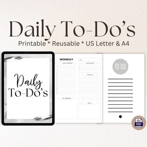 Digital Products To Do Lists, Printable, Daily Lists, Undated Planner, Thoughts Organizer, Productivity Planner, Task Management, Work Day