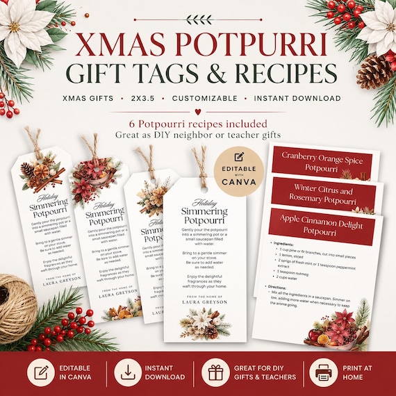 Christmas Potpourri Printable Tag, Neighbor Gift, Holiday Seasonal Scents, Xmas Simmering Potpourri Gift, Customizable, Gift For teacher