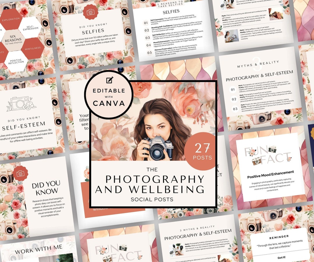 Mental Health Instagram Posts, Photography Wellness, Canva Template - Etsy
