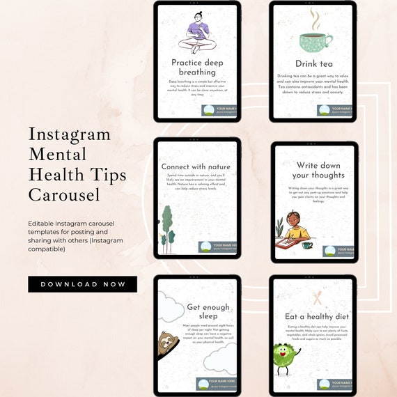 Mental Health Tips Instagram Carousel Template for Therapists (Canva)