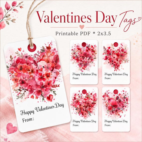 Watercolor Heart Valentine's Day Gift Tags (PDF Download)