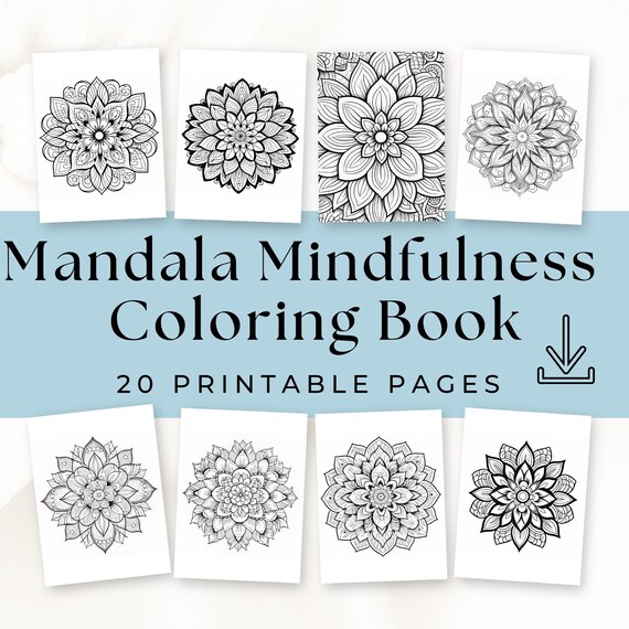 Mandala Coloring Book, 20 Printable Stress Relief Pages (PDF Pattern)