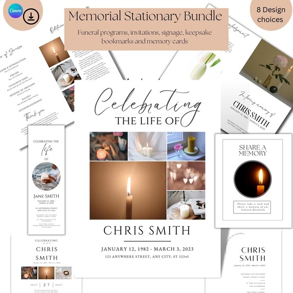 Modern Funeral Program Bundle, Celebration of Life (Canva Editable)