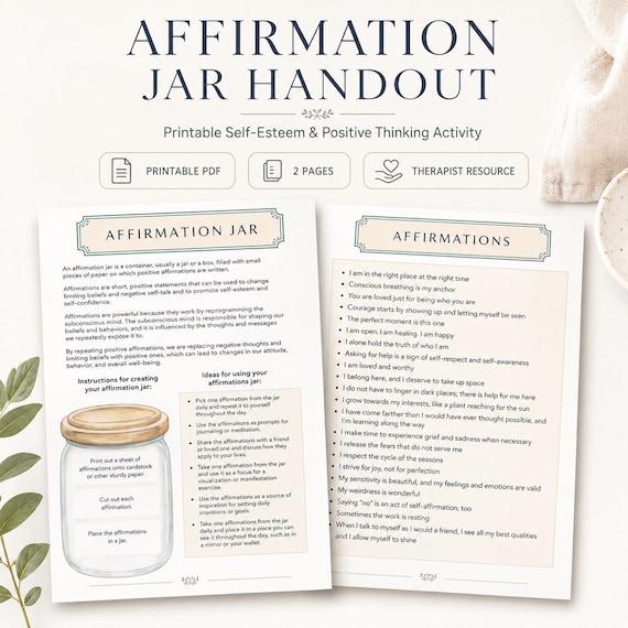 Affirmation Jar Handout | Self-Care Activity (Digital PDF)