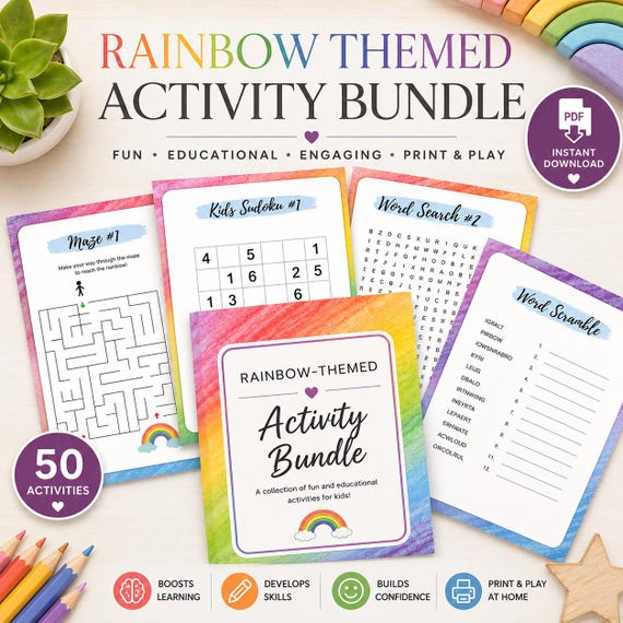 Rainbow Activity Pack | Mazes, Word Search, Sudoku (Digital Download)