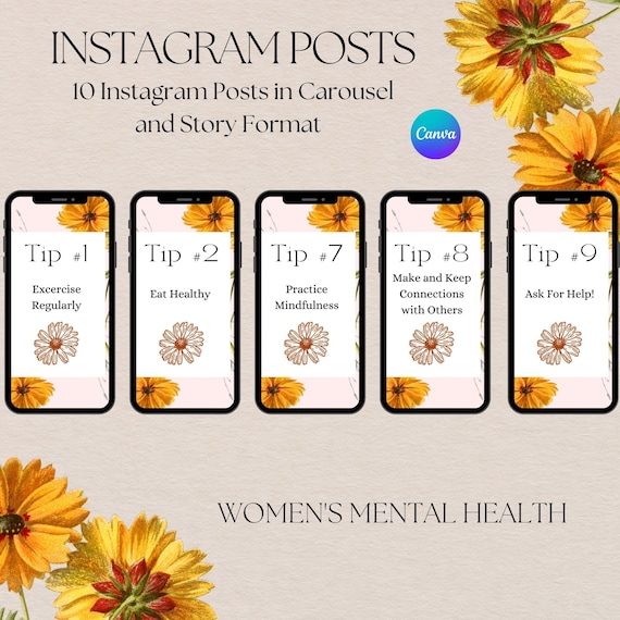 Women's Mental Health Instagram Carousel | Coaching Canva Template