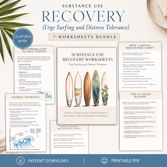 Substance Use Recovery Worksheets | Urge Surfing, Distress Tolerance (PDF)