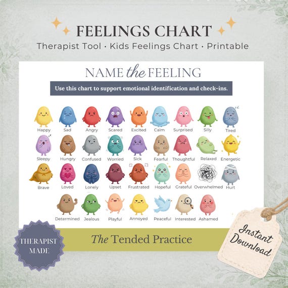 Emotions Chart for Kids, Feelings Check-In Printable, SEL Emotional Regulation Tool, Feelings Faces Poster