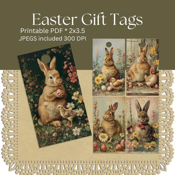 Vintage Easter Gift Tags | Printable Rabbit and Egg Clip Art (PDF & JPEG)
