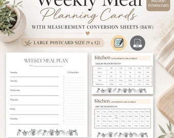 Planificador de comidas semanal, creador de recetas, conversiones de utensilios de cocina (descarga digital)