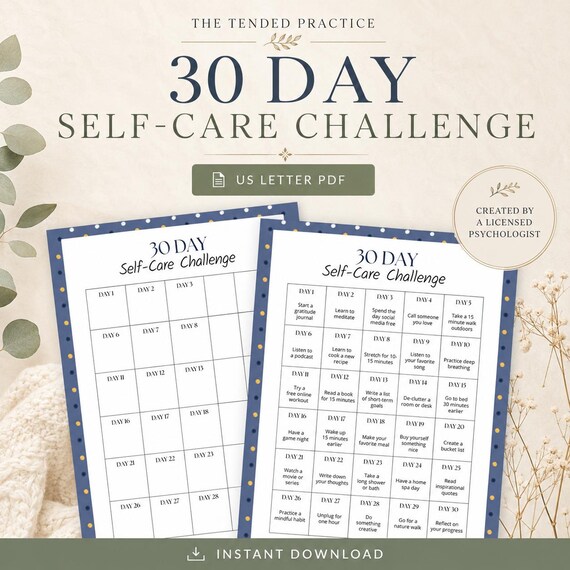 30-Day Self-Care Challenge Tracker Printable (PDF)